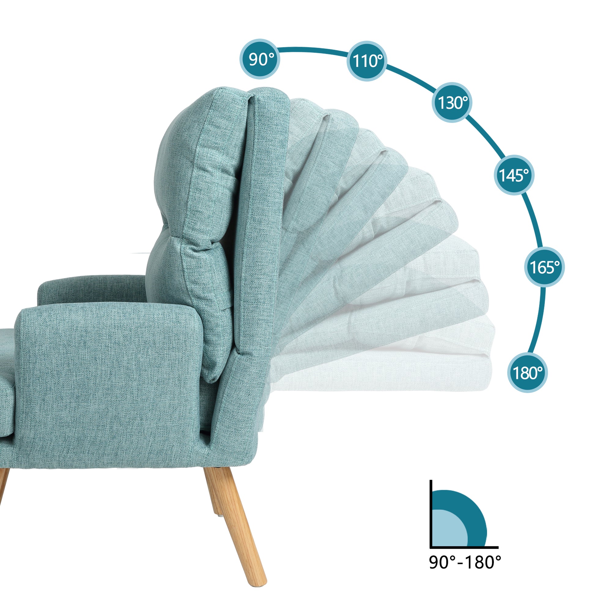 Accent Chair With Ottoman Set, Fabric Armchair With Wood Legs And Adjustable Backrestmid Century Modern Comfy Lounge Chair For Living Room, Bedroom, Reading Room And Study Green Textile 1 Seat
