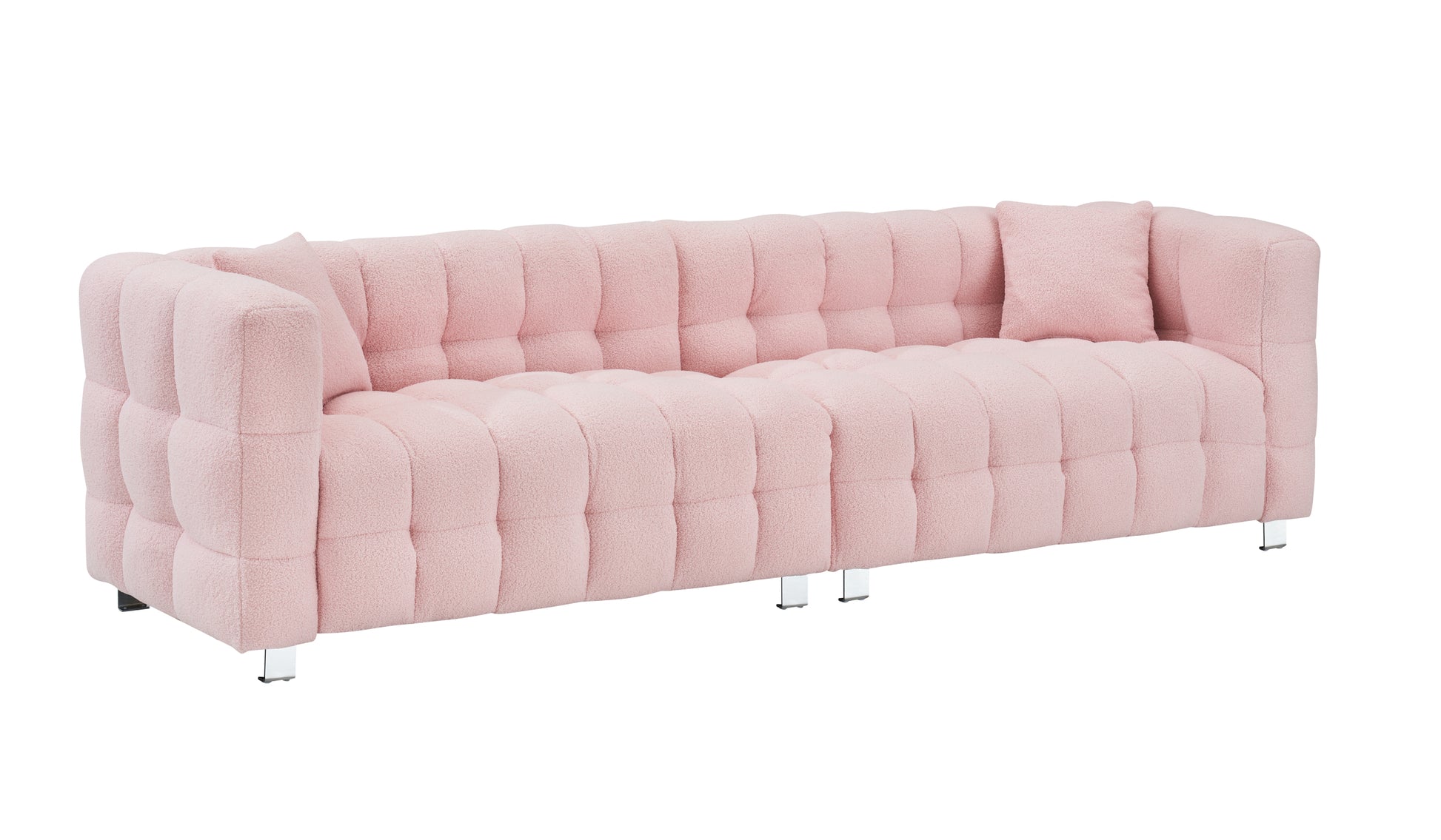 102 Inch Pink Teddy Fleece Sofa With Two Throw Pillows In Living Room Bedroom Apartment Sofa Supported By Hardware Feet Pink Polyester Blend 4 Seat