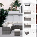 Outdoor Patio Furniture Set,7 Pieces Outdoor Sectional Conversation Sofa With Dining Table,Chairs And Ottomans,All Weather Pe Rattan And Steel Frame,With Backrest And Removable Cushions Grey Beige Yes White Weather Resistant Frame Garden & Outdoor Pe