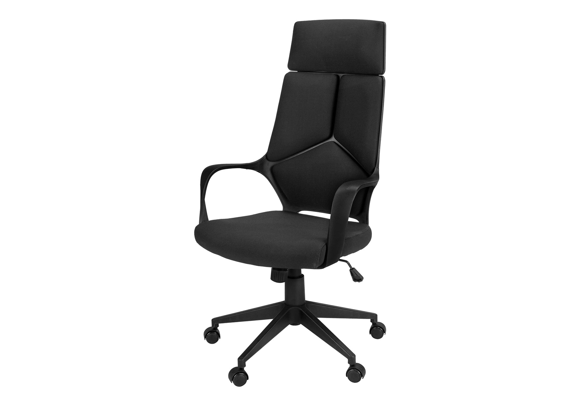 Office Chair, Adjustable Height, Swivel, Ergonomic, Armrests, Computer Desk, Work, Black Fabric, Black Metal, Contemporary, Modern Black Foam Polyester