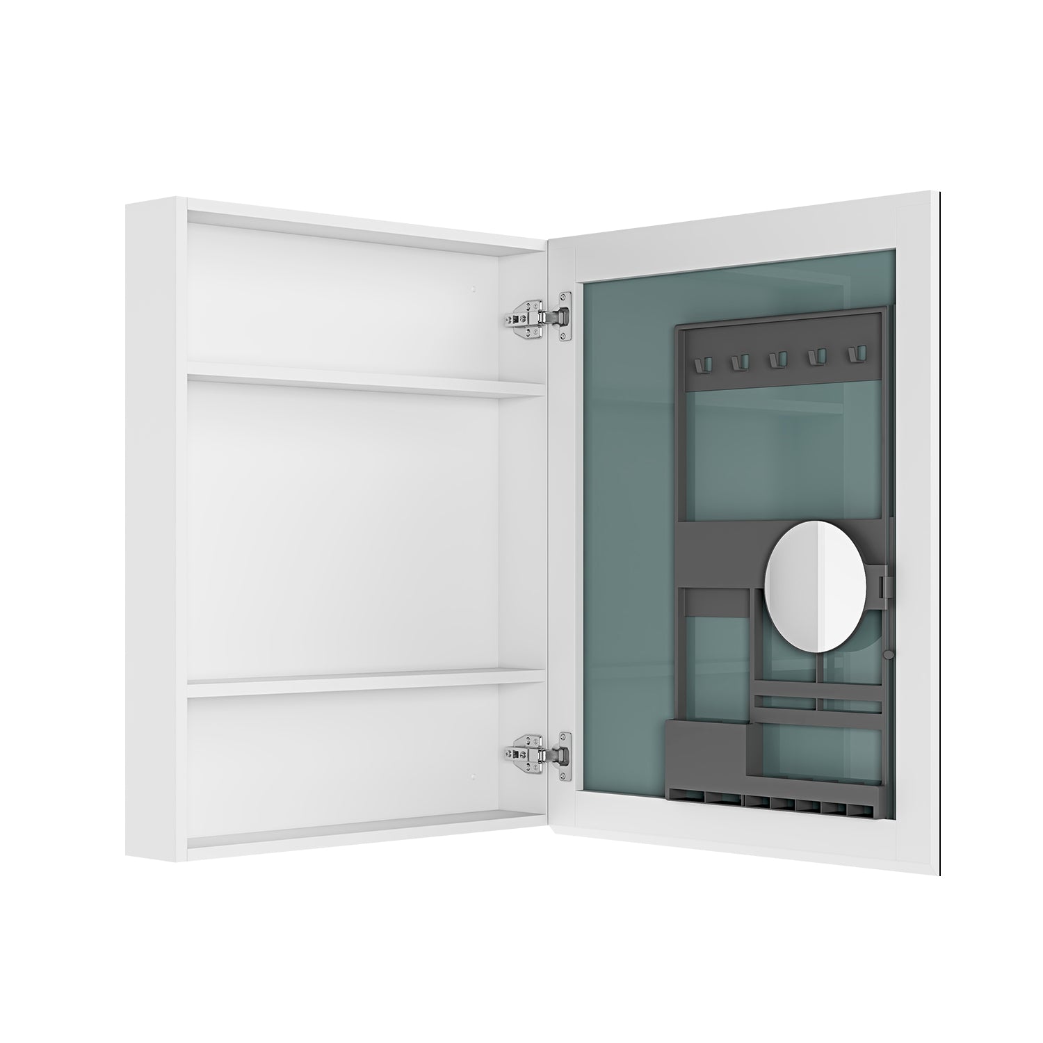 24'' W X 30'' H Surface Frameless Mirror Medicine Cabinet, Beveled Mirror Edges Bathroom Medicine Cabinet, Right Opening Door White Engineered Wood