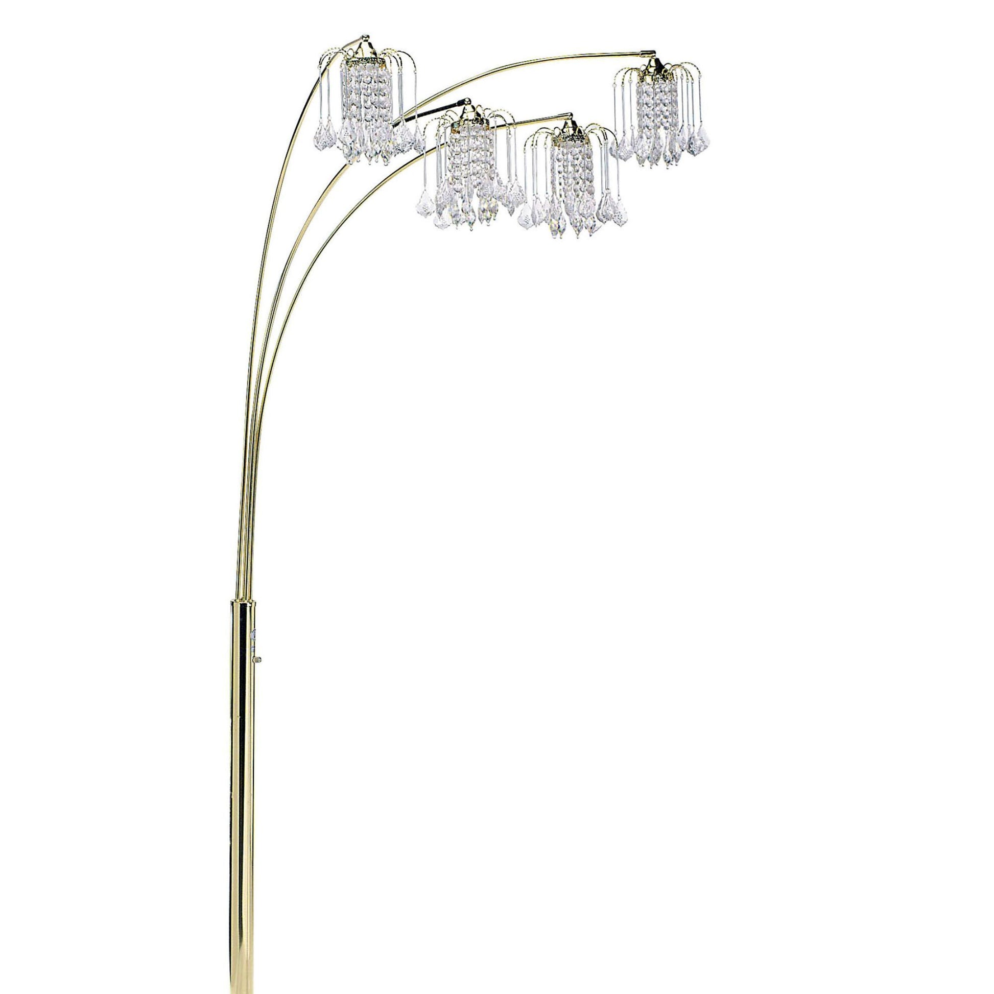 84" Tall Metal Floor Lamp With Brass Finish, Crystal Chandelier Design Gold Metal