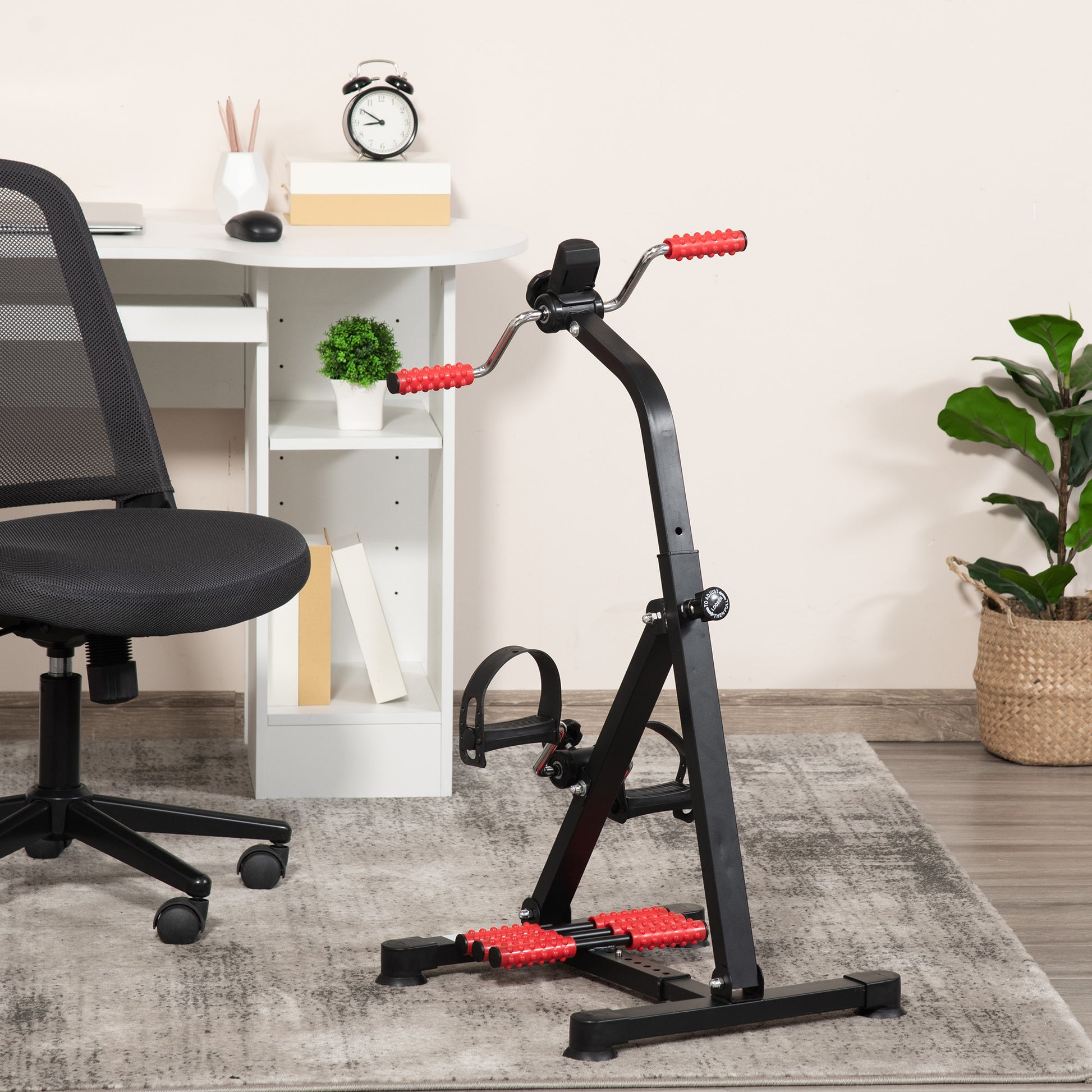 Soozier Pedal Exerciser, Hand Arm Knee And Leg Exercise Machine For Seniors, Height Adjustable, With Lcd Display And Foot Massage Roller Black Red Steel