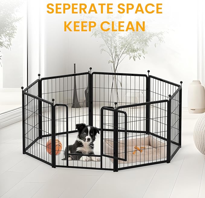 Dog Playpen 32 Inch 16 Panles, Ideal Dog Fence For Small Medium Dogs Indoor & Outdoor Bliss, Perfect Dog Pen For Camping, Yard, Rv, Garden Fence, Black Black Metal