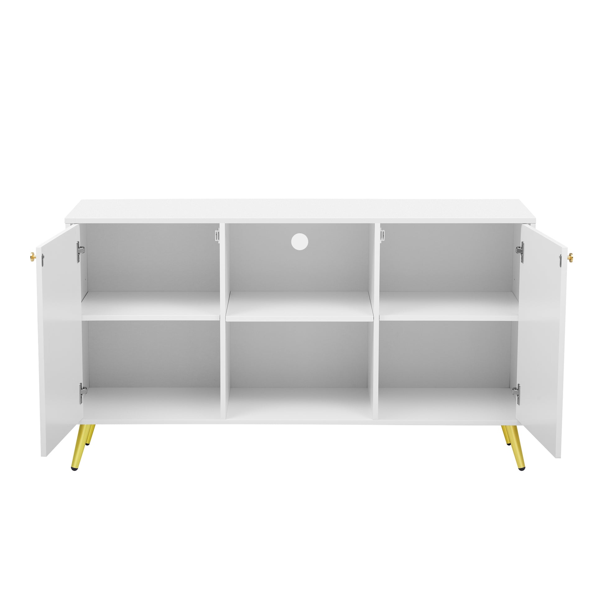 Modern Tv Stand For Tvs Up To 55 Inches, Entertainment Center Media Console,Adjustable Shelf, Metal Legs, Handles And Anti Tip Device For Living Room White 50 59 Inches Mdf