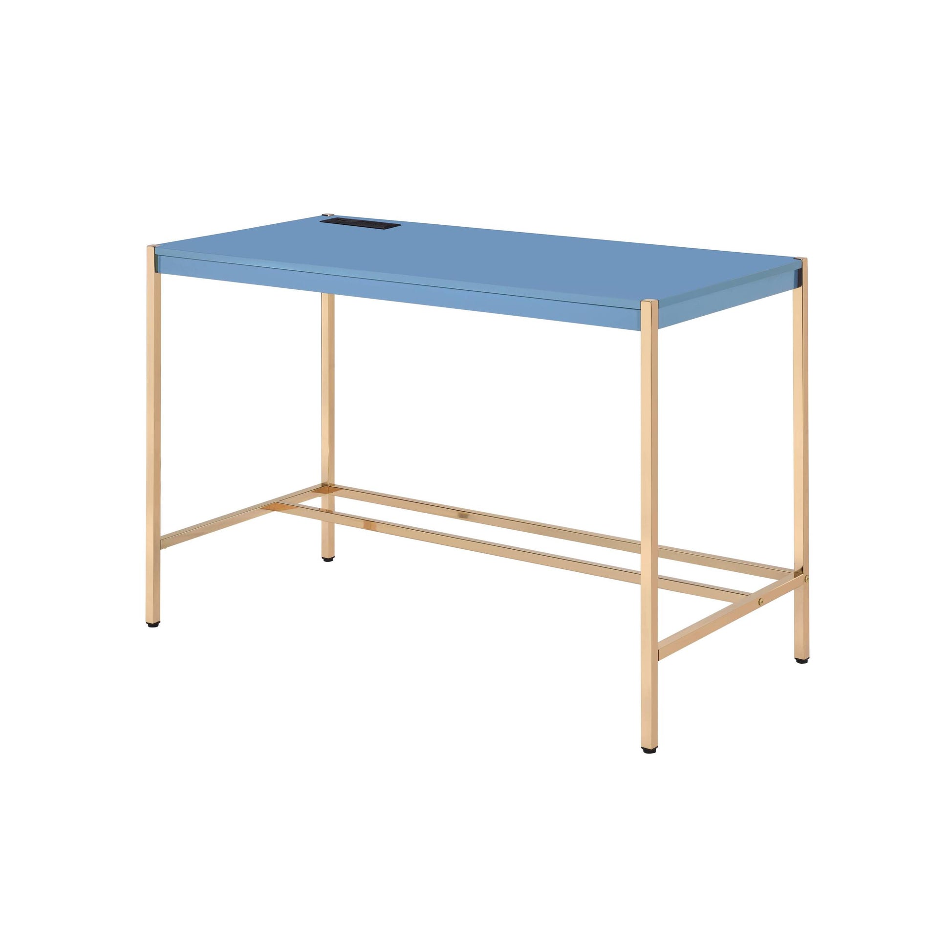 Navy Blue And Gold Writing Desk With Usb Ports Blue Gold Built In Outlets Or Usb Office Modern Rectangular Glossy Desk Wood Metal