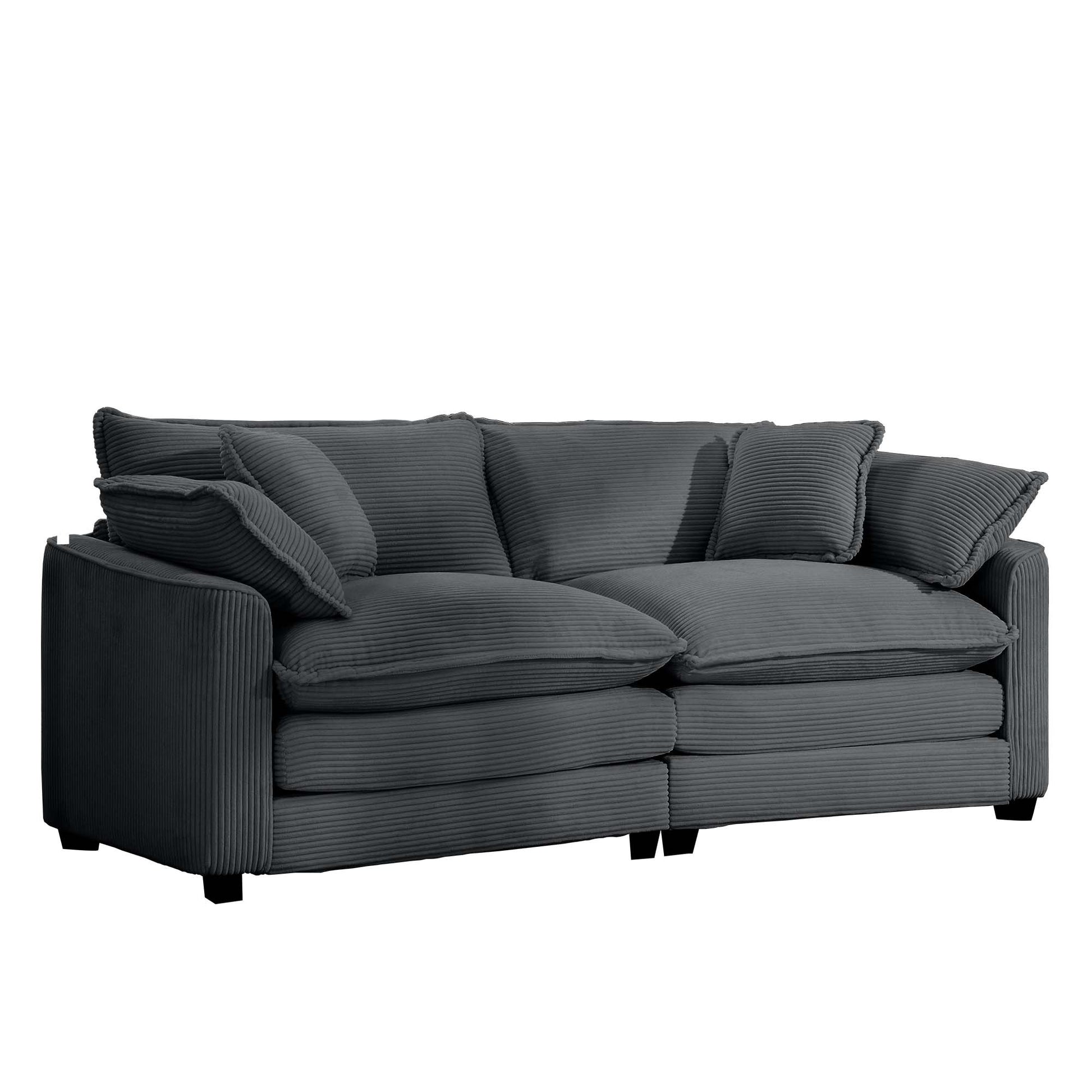 Modern Fabric Living Room Sofa With 4 Pillows Upholstered Large Deep Seating Loveseat, Grey Corduroy Grey Corduroy 2 Seat