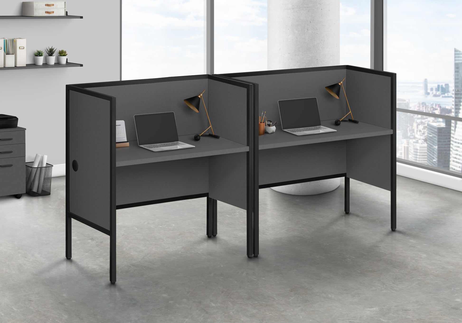 Office Cubicle, 48"L, Desk, Work, Commercial Grade, Grey Laminate, Black Metal, Contemporary, Modern Grey Particle Board