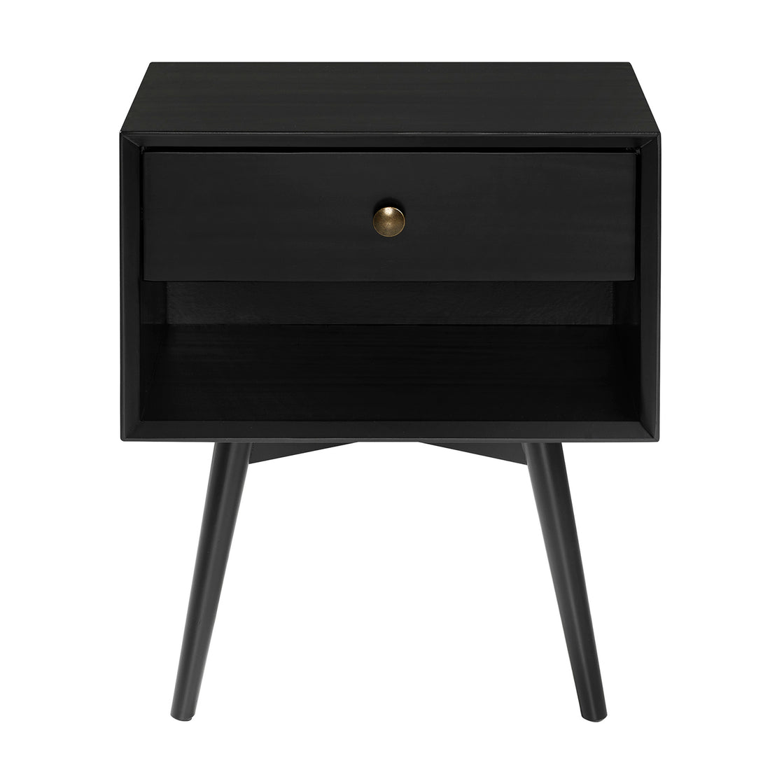 Mid Century Modern Single Drawer Solid Wood Nightstand Black Black Pine