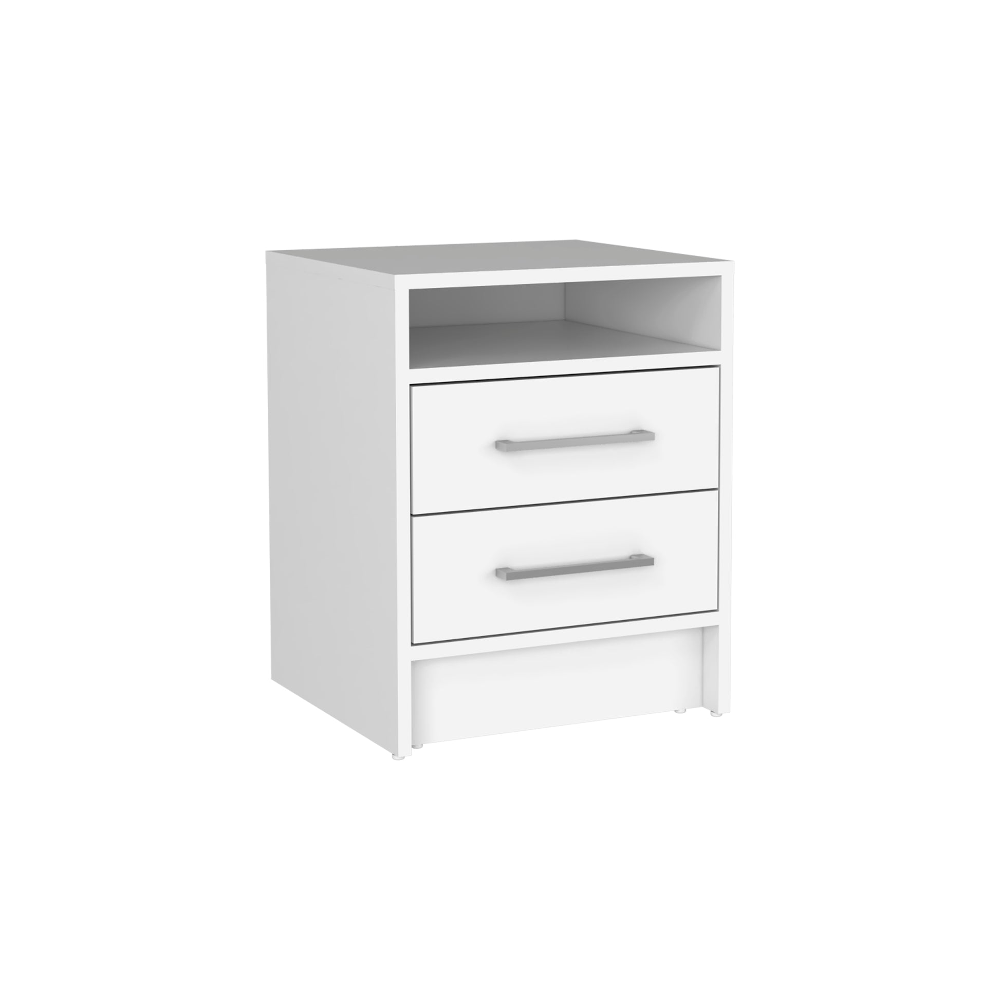 Greter 24" Two Drawer Night Stand With Open Shelf White White Particle Board