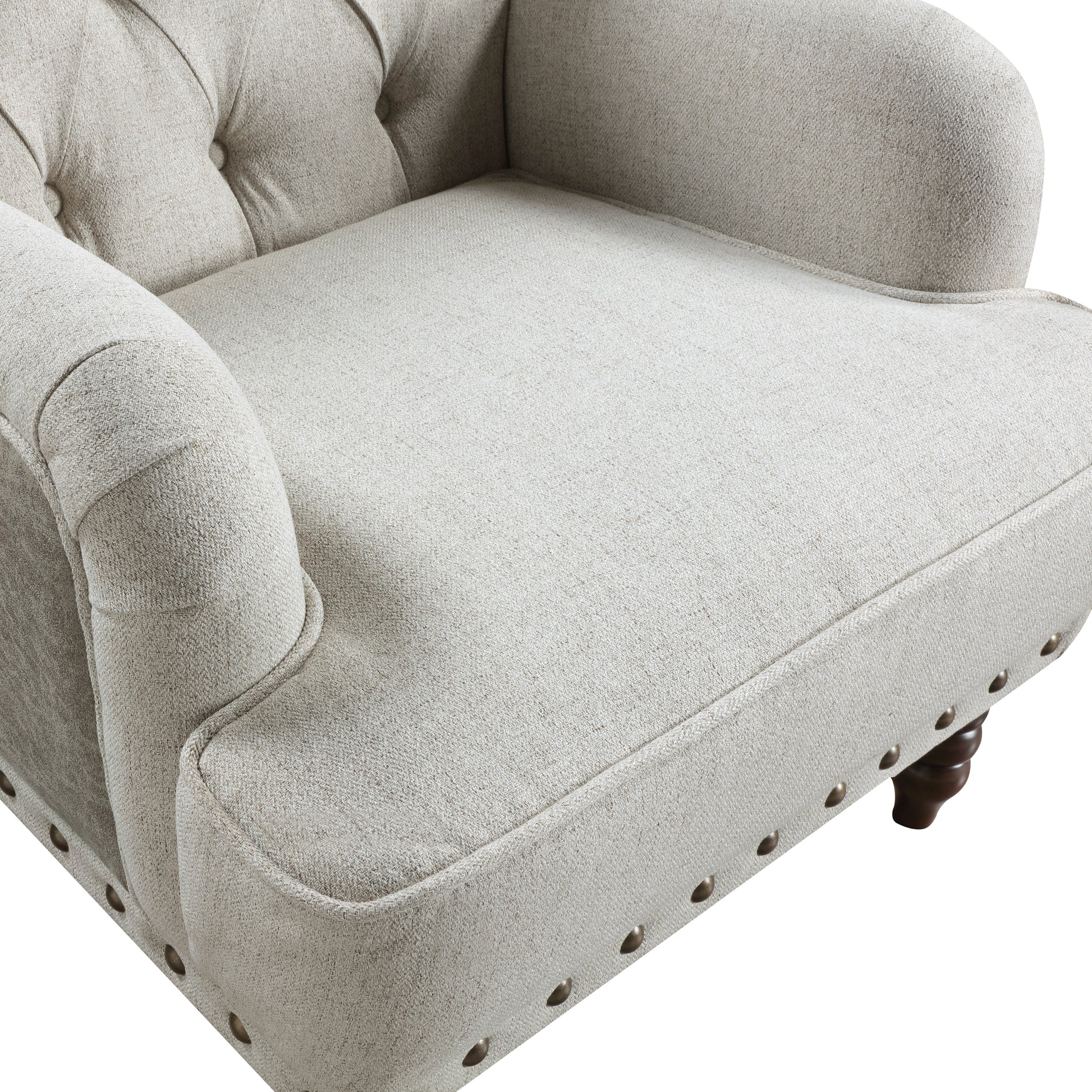 1Pc Beige Accent Chair Button Tufted Solid Wood Trim Fabric Upholstery Luxury Living Room Furniture Beige Primary Living Space Luxury,Traditional Plywood,Solid Wood