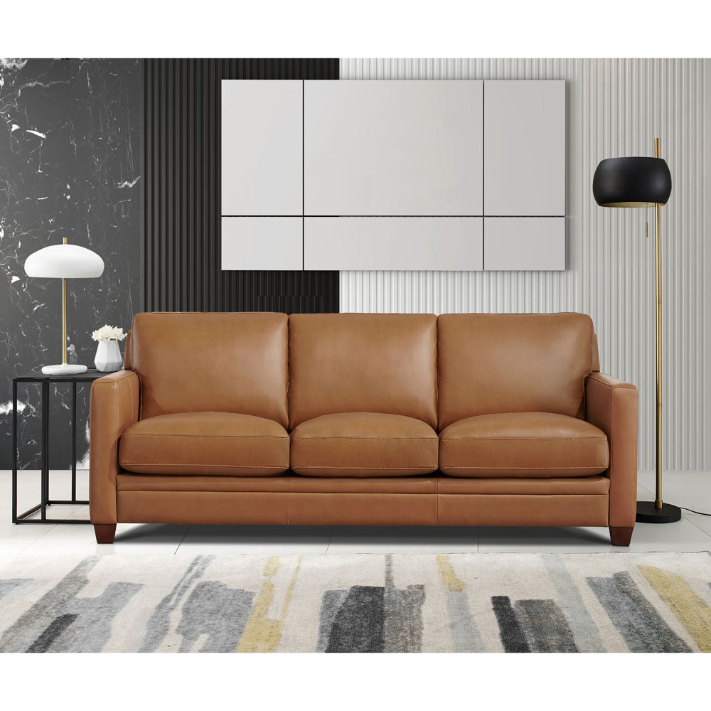 Naples Leather Sofa Cognac Down Filling Genuine Leather 3 Seat