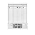 5 In 1 Entryway Bench With Coat Rack, 7 Sturdy Hooks, 2 Spacious Drawers And Adjustable Shelves, 58.8'' Wide Hall Tree With Metal Handles For Hallway, Entryway, Living Room White Mdf