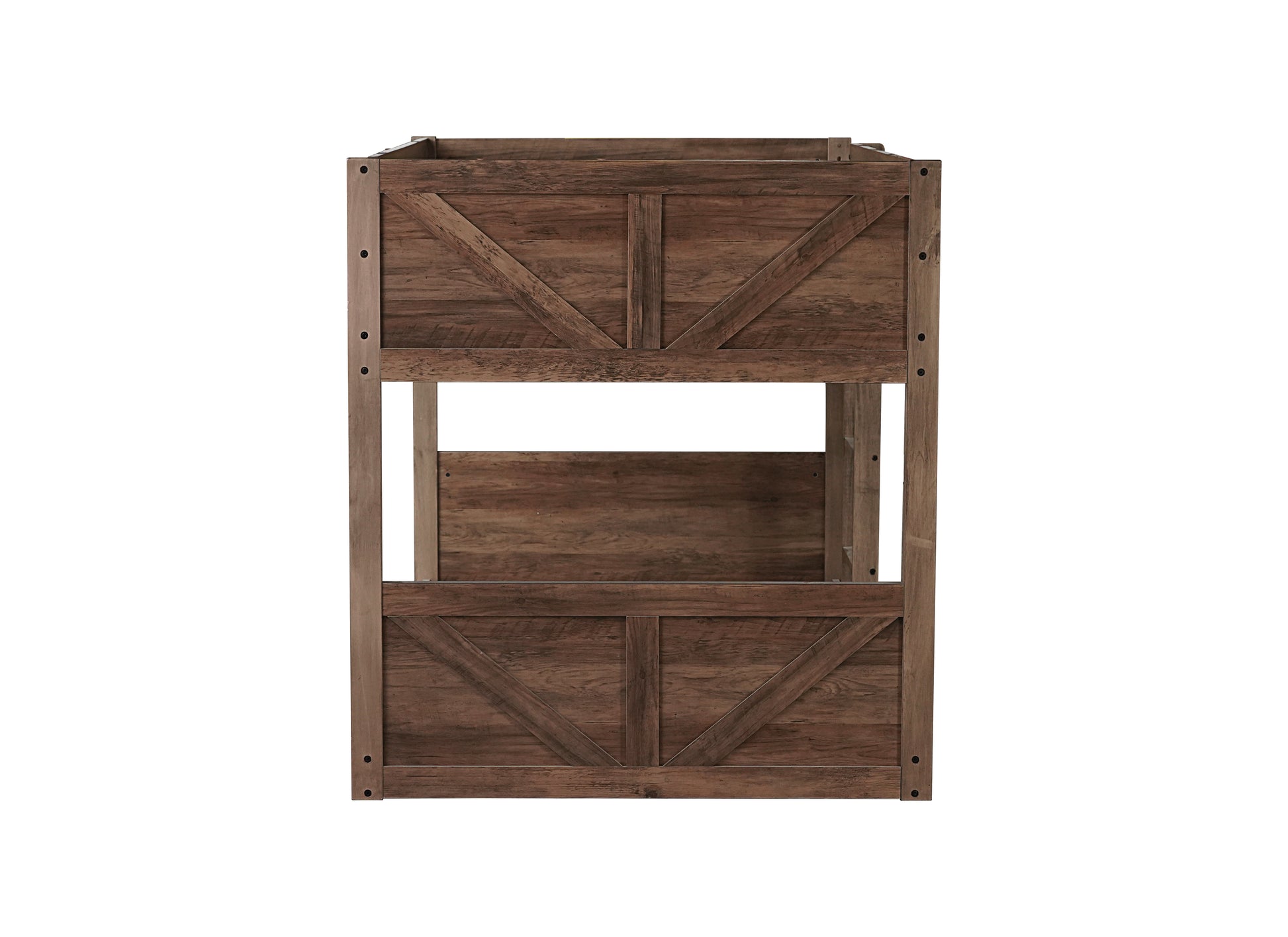 Twin Over Twin Floor Bunk Bed With Panelled Headboard And Footboard, Solid Rubber Wood Foundation With Safety Guardrails, Built In Ladder,Antique Oak Twin Antique Dark Oak Rubber Wood