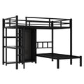 Metal Full Xl Over Twin Bunk Bed With Desk,Bookshelf ,Storage Shelves And Wardrobe,Black Black Metal