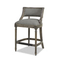 Paris 26.5 Farmhouse Counter Height Bar Stool With Backrest, Heathered Grey Linen Gray Foam Linen