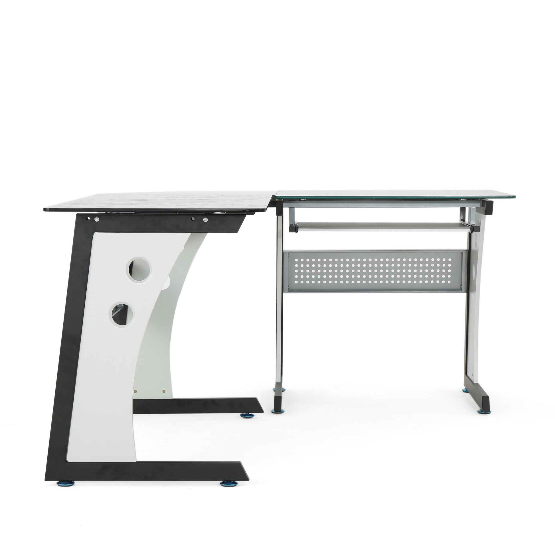 L Shape Glass Office Desk Grey Black Mdf