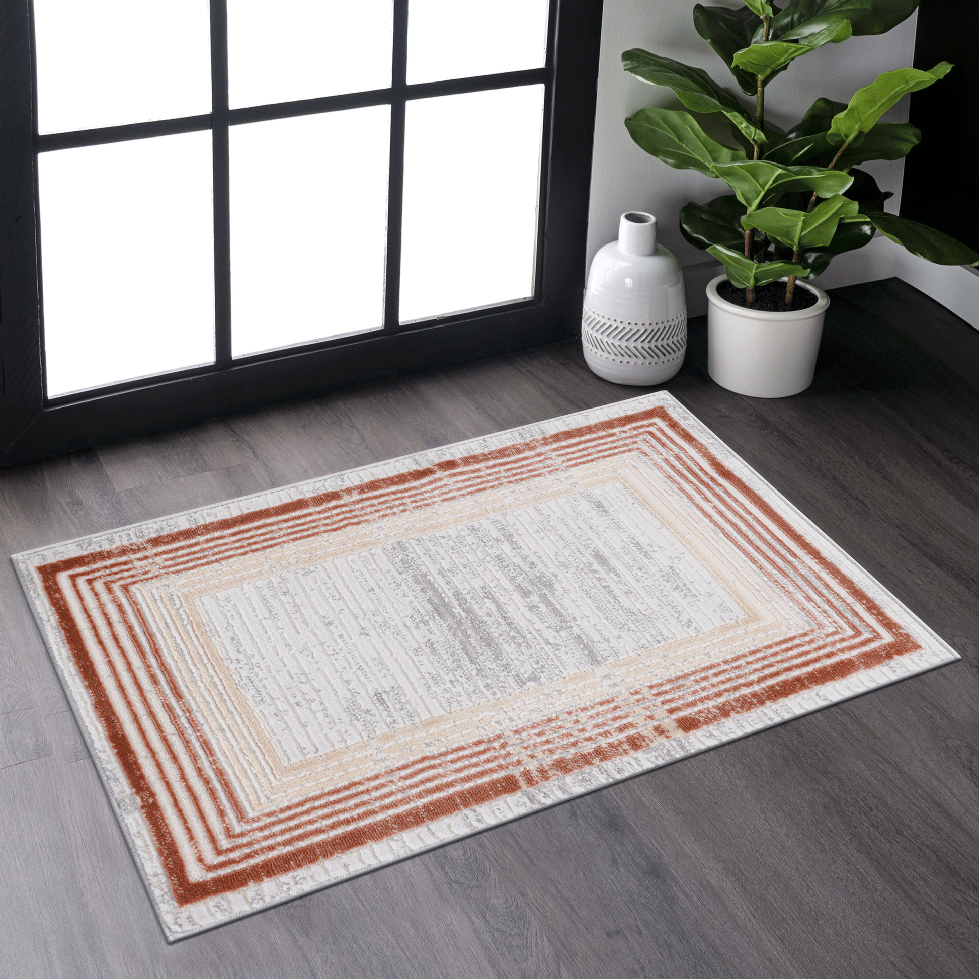 Naar Marfi Collection 2X3 Brown Ivory Bordered Non Shedding Living Room Bedroom Dining Home Office Stylish And Stain Resistant Area Rug Brown Polyester