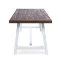 Outdoor Dark Brown Sandblast Finish Acacia Wood Dining Table With White Rustic Metal Finish Frame Brown White Acacia Wood