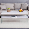 Double Rectangular Coffee Table. The Board Surface Is Mdf, With White Stickers, And Both Sides Are Transparent Tempered Glass. Suitable For Living Room, Bedroom And Other Occasions. White Mdf Glass