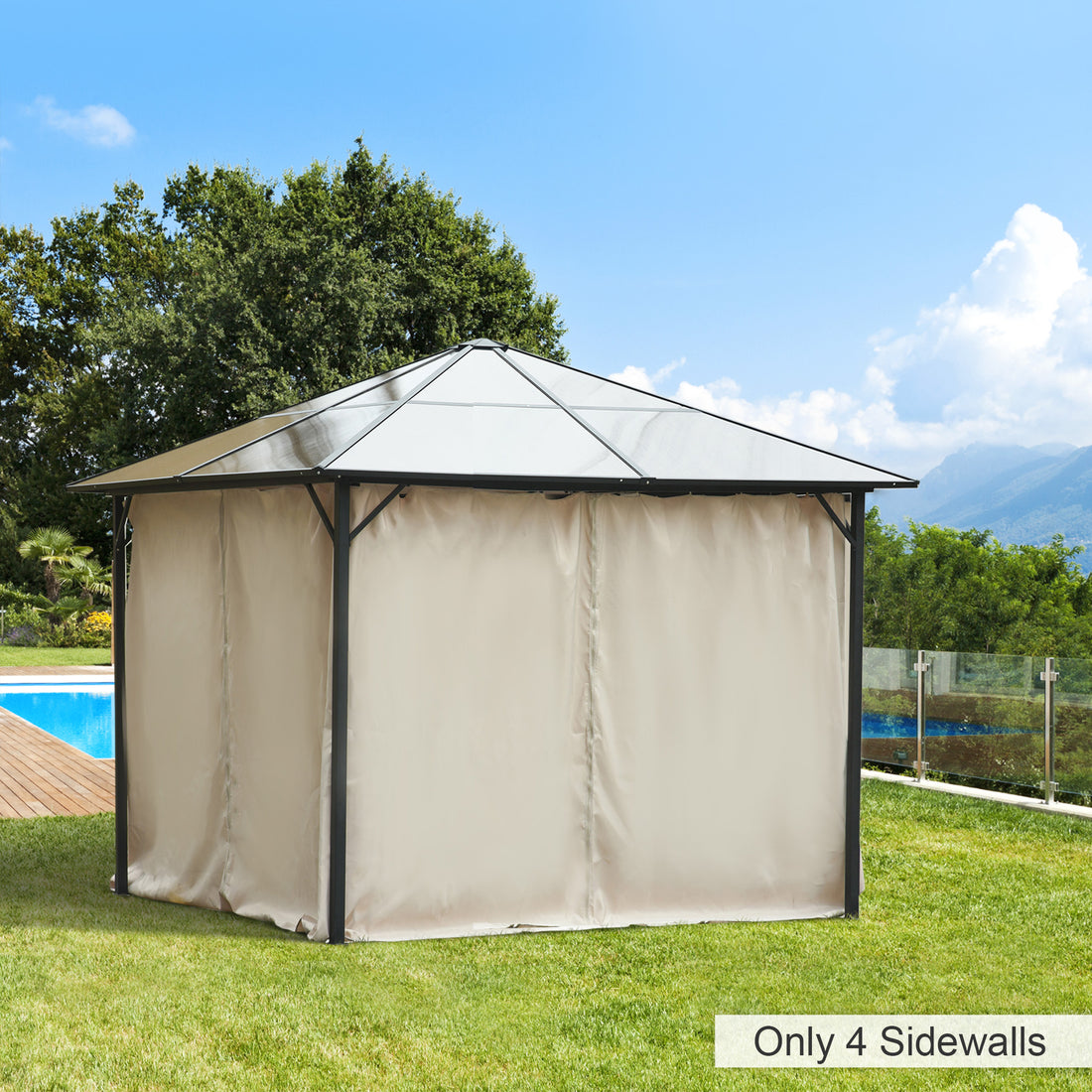 Outsunny 10' X 10' Universal Gazebo Sidewall Set With Panels, Hooks And C Rings Included For Pergolas And Cabanas, Beige Beige Polyester