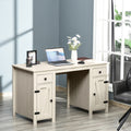 Homcom Farmhouse Computer Desk With Storage, Home Office Desk With 2 Drawers And 2 Cabinets, Cream White White Mdf