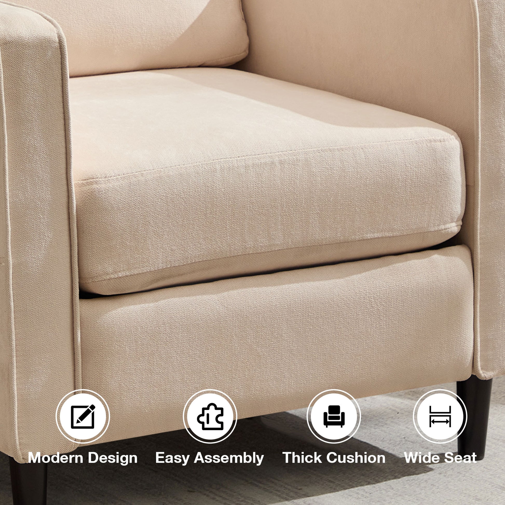Mid Century Accent Chair ,Modern Linen Fabric Armchair For Living Room,Double Side Pockets, Comfortable And Padded Reading Feature Sofa Chair, Suitable For Bedrooms, Living Rooms, And Offices,Beige Beige Linen