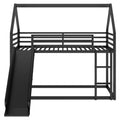 Twin Over Twin House Bunk Bed With Ladder And Slide,Black Twin Black Metal