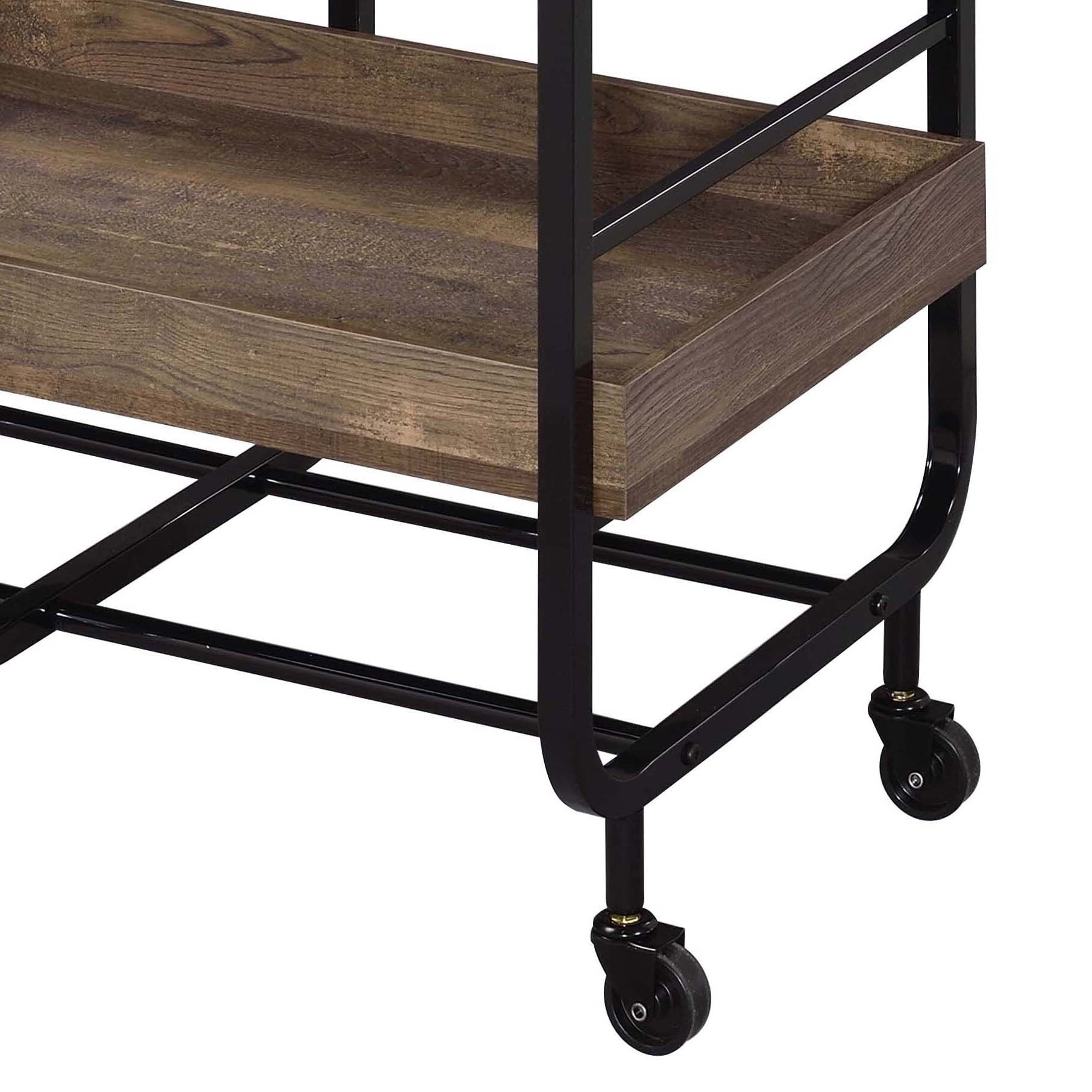 Black And Walnut Serving Cart With 3 Adjustable Trays Black Brown Dining Room Contemporary Rectangular Kitchen Carts Wood Metal