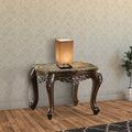 Wooden End Table With Marble Top In Antique Oak Brown Brown Wood
