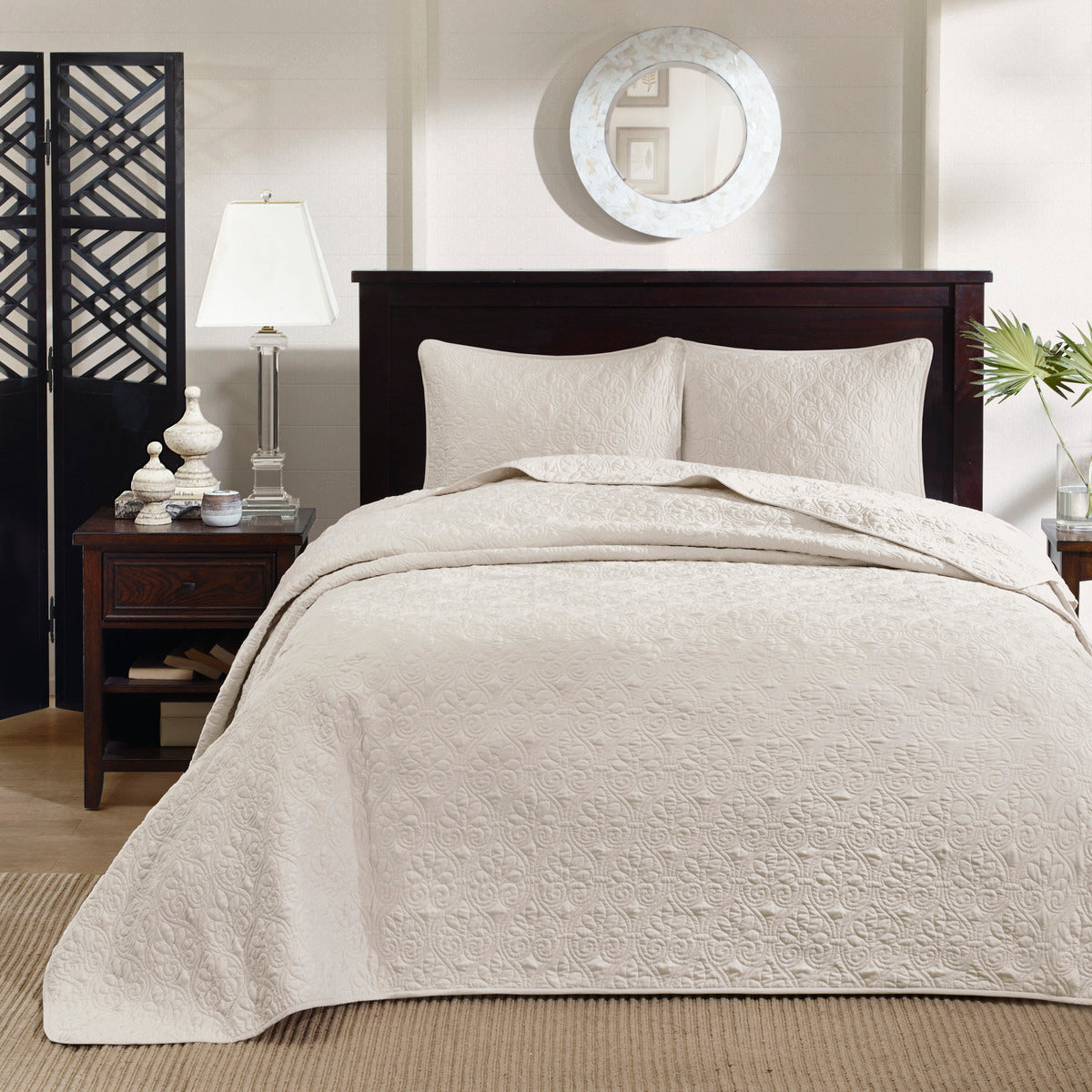 Reversible Bedspread Set Cream Full Cream Cotton