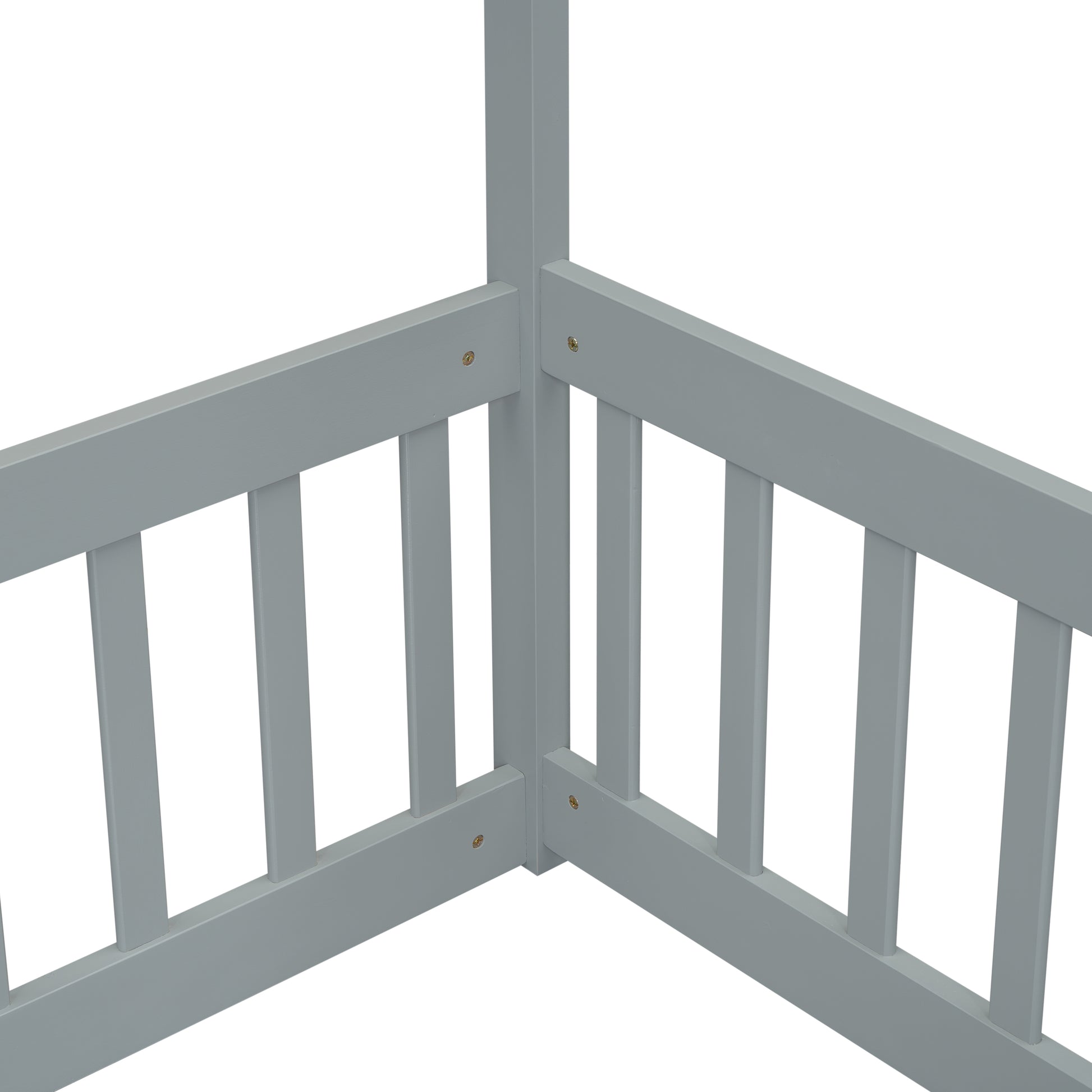 Double Twin House Style Floor Bed With Fence, Guardrails, Without Door, Grey Twin Grey American Design Pine