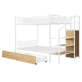 Twin Over Full Metal Bunk Bed With Drawer And Lateral Storage Ladder And Wardrobe, White White Metal