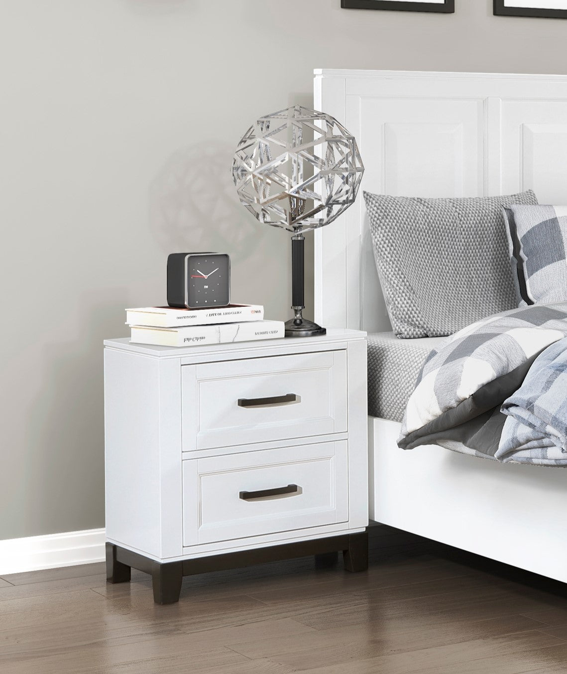 White Finish Nightstand With 2X Storage Drawers Wooden Bedroom Furniture 1Pc White 2 Drawers Bedroom Rustic,Transitional Wood