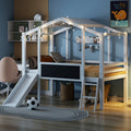 Twin Size Loft Bed With Ladder And Slide, House Bed With Blackboard And Light Strip On The Roof, White Twin White Solid Wood Mdf