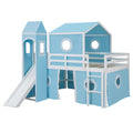 Full Size Loft Bed With Slide Pink Tent And Tower Blue Old Sku:Wf298771Aac Full Blue Solid Wood