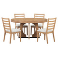 5 Piece Retro Rustic Functional Dining Set Unique Geometric Design, 1 Extendable Table With A 16 Inch Leaf And 4 Upholstered Chairs Ideal For Dining Room And Kitchen Natural Natural Solid Wood Mdf