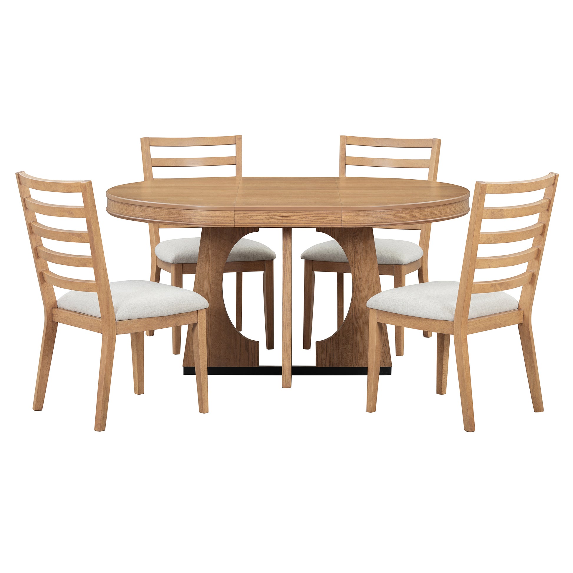 5 Piece Retro Rustic Functional Dining Set Unique Geometric Design, 1 Extendable Table With A 16 Inch Leaf And 4 Upholstered Chairs Ideal For Dining Room And Kitchen Natural Natural Solid Wood Mdf