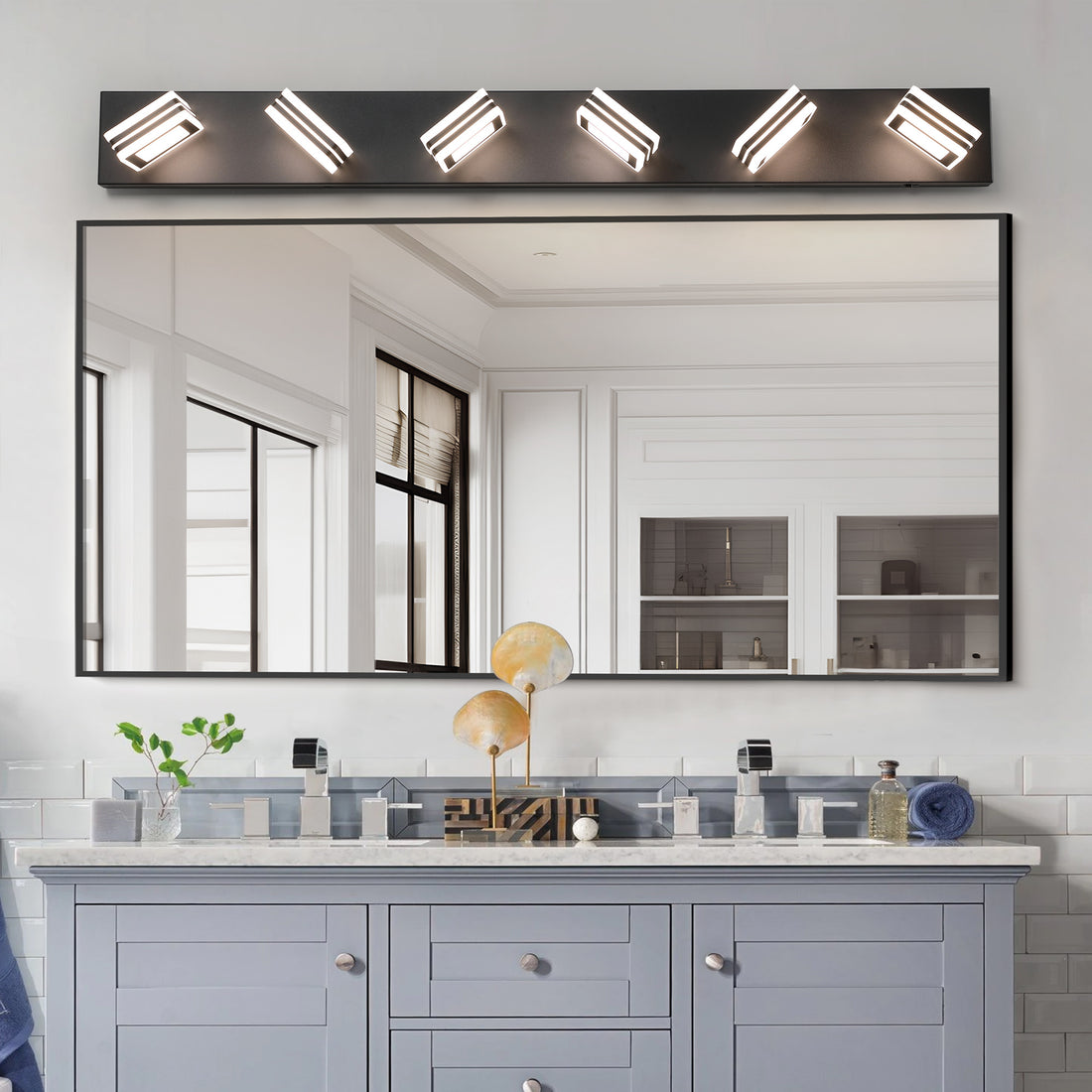 Modern 6 Light Led Vanity Light Sleek Bathroom Wall Fixture, Iron & Acrylic, Dimmable & Energy Efficient, Ideal For Mirror Lighting Black Acrylic,Iron