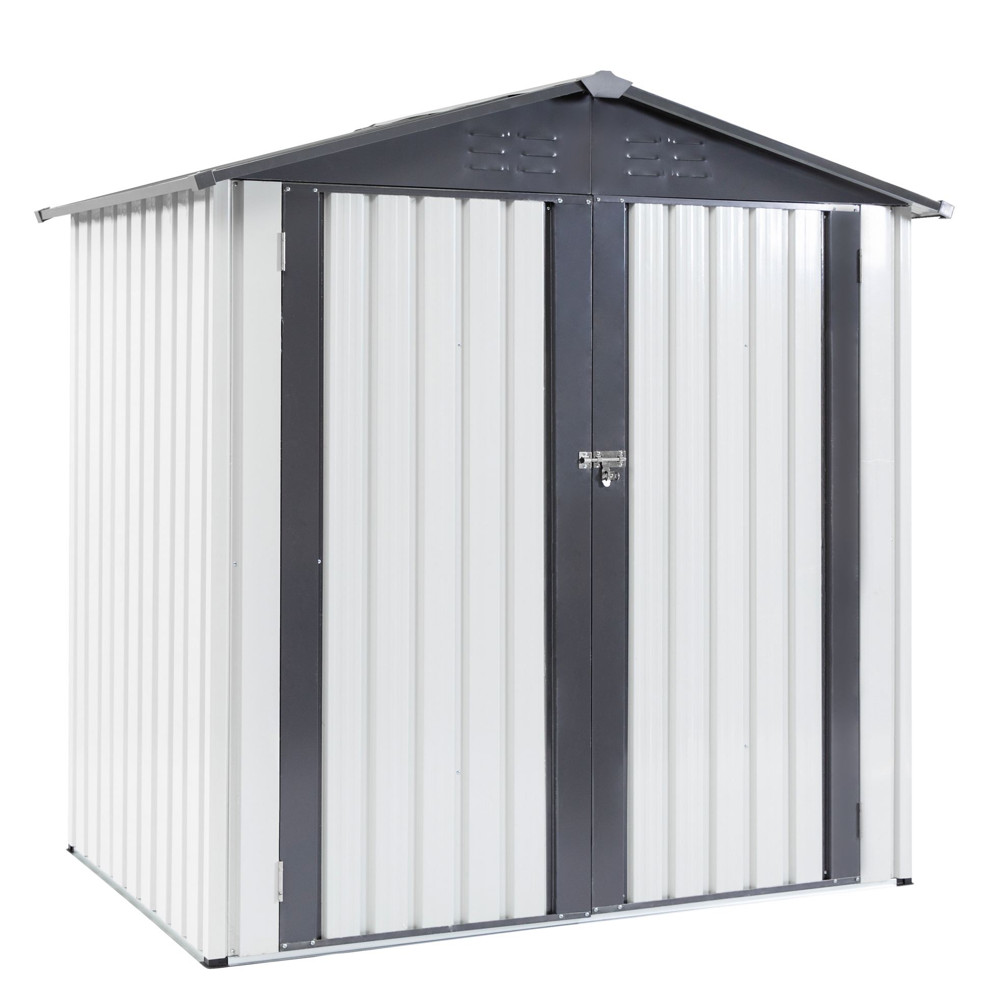 Xwt014 Garden Metal Storage Shed Gray White 6X4X6Ft Outdoor Storing Tools Rainproof Hinge Door Version Grey Metal