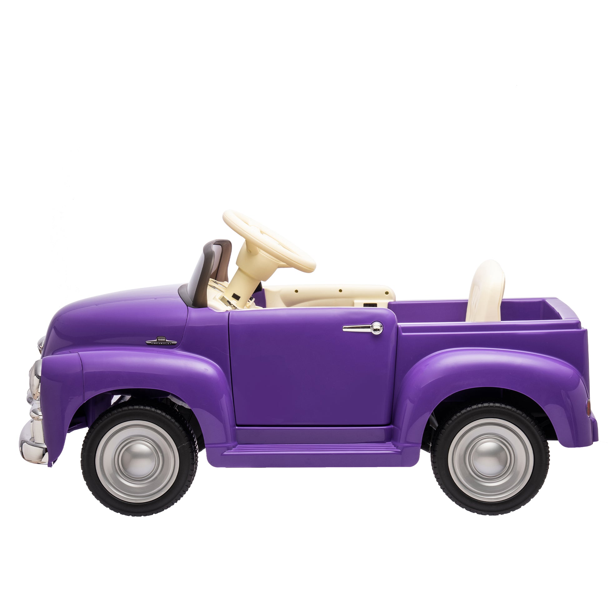 12V Kids Ride On Truck Car W Parents Control, Licensed Chevrolet 3100 Pickup,Electric Car For Kid,Vintage Modeling,3 Speeds,Led Lights,Bluetooth,Usb,High Power Up To 3.11 Mph,Age 3 Purple Polypropylene