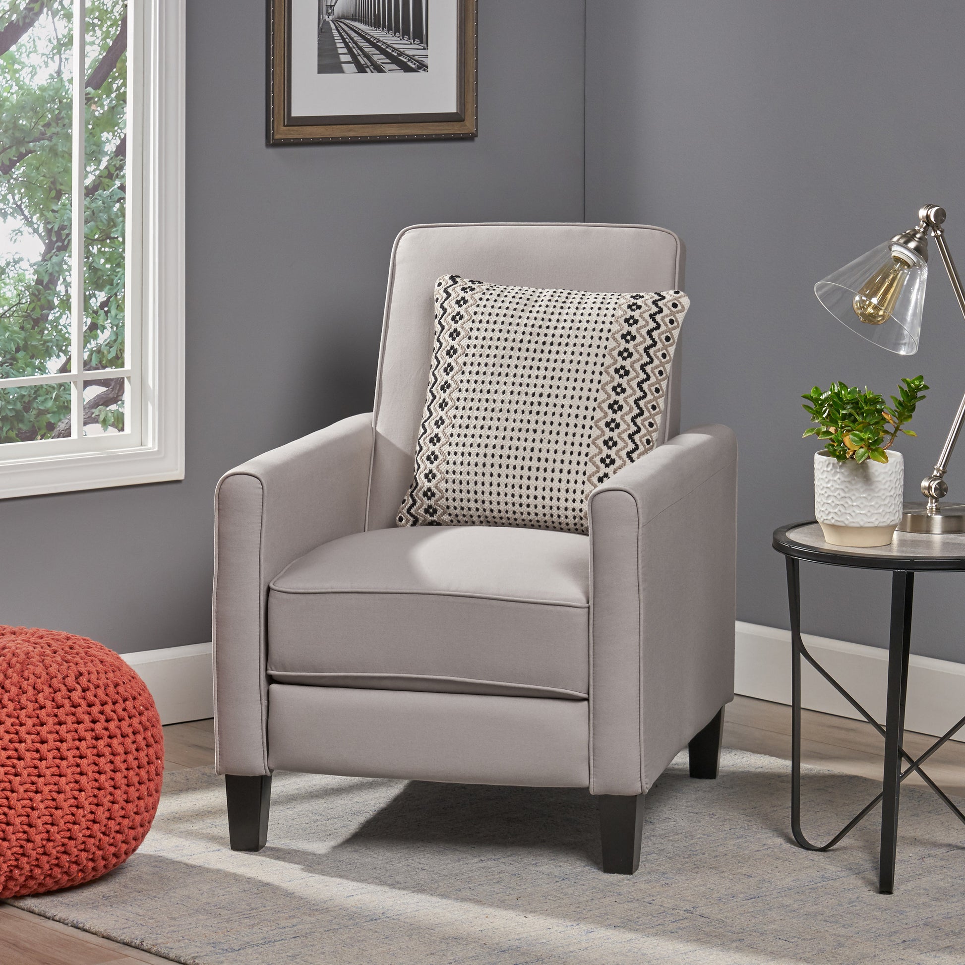 Grey Linen Push Back Chair For Elegant Home D Cor Grey Fabric