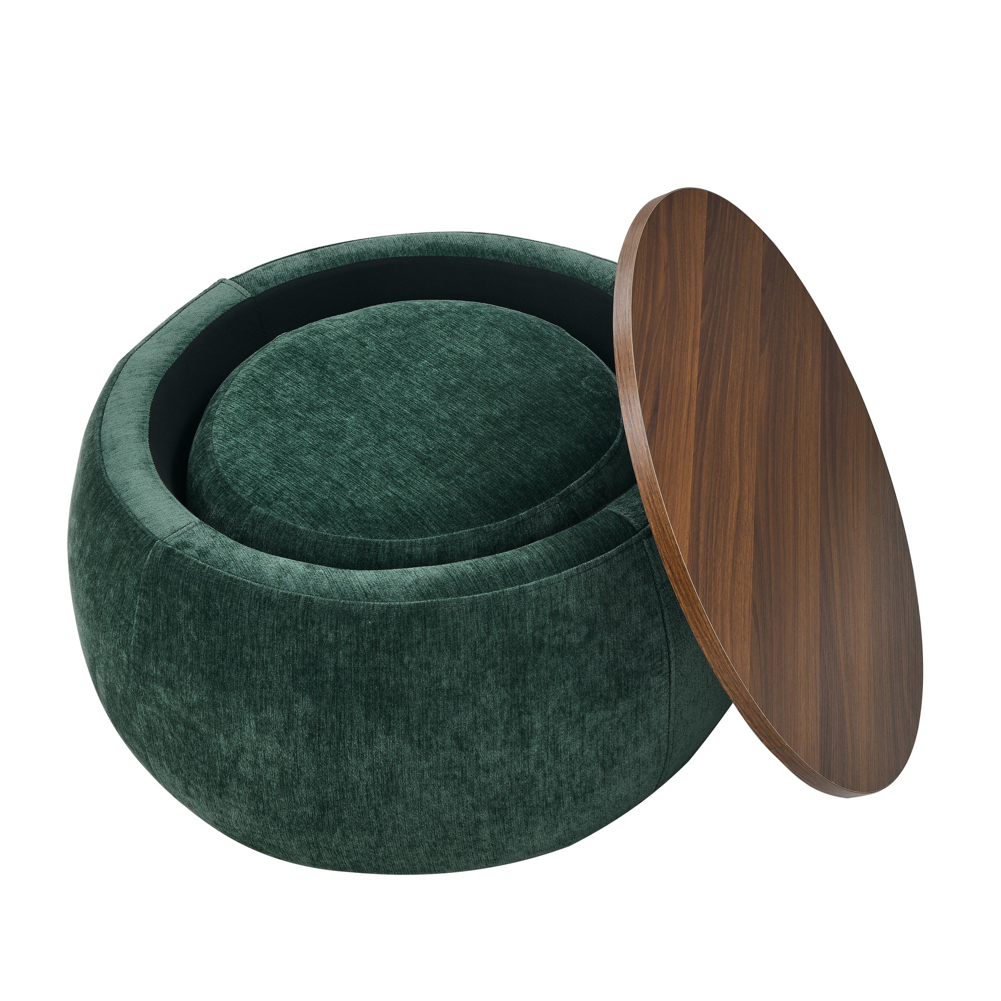 Round Storage Ottoman, 2 In 1 Function, Work As End Table And Ottoman,With Small Seat,Green 25"X25"X14.7" Green Foam