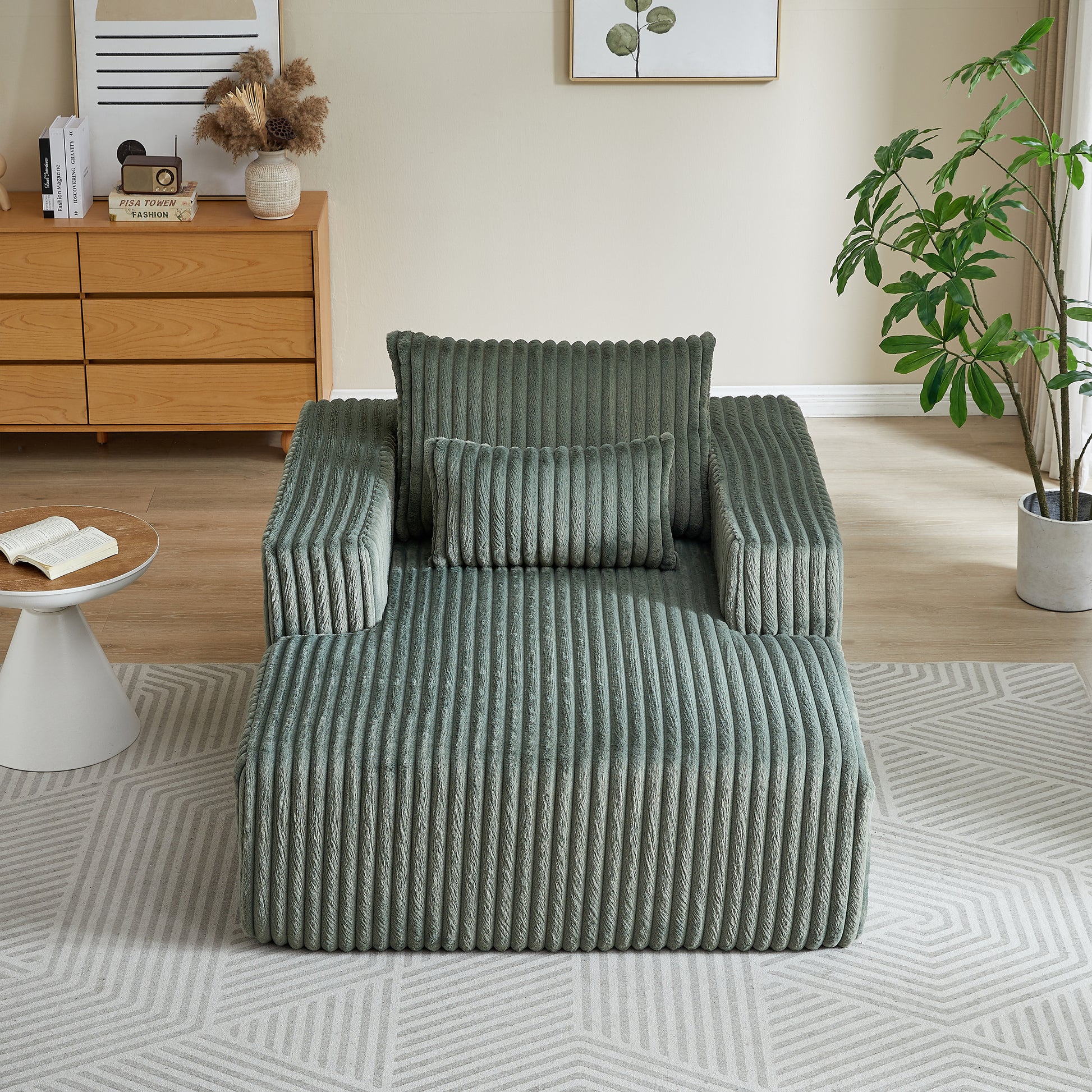 62.5 Inch Corduroy Sponge Sofa Lounge Chair,No Assembly Required,Fluffy Modern Sleeper Chair For Indoor Living Room Bedroom Army Green Foam Corduroy 1 Seat