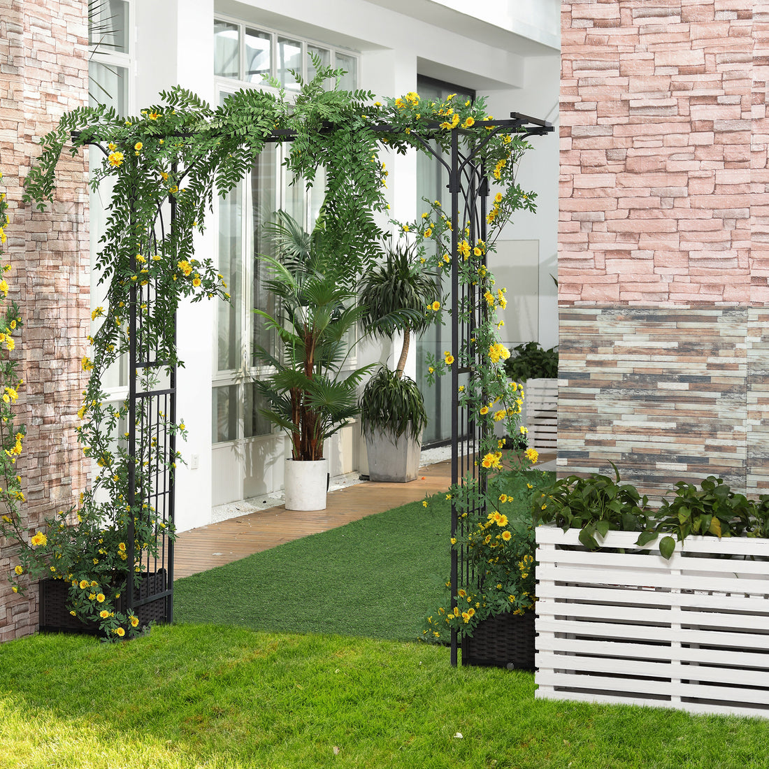 Outsunny 82'' Decorative Metal Garden Trellis Arch With Durable Steel Tubing & Elegant Scrollwork, Perfect For Weddings Gray Metal