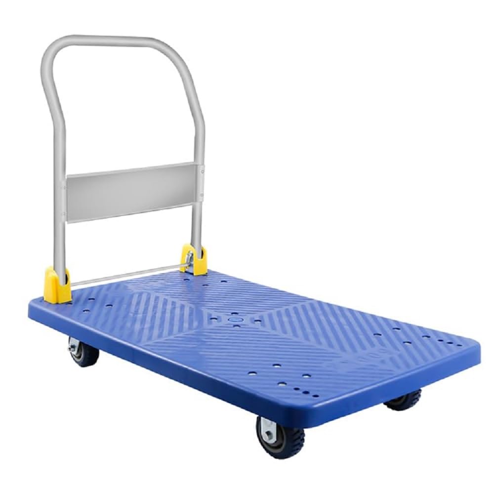 Platform Truck With 1320Lb Weight Capacity And 360 Degree Swivel Wheels, Foldable Push Hand Cart For Loading And Storage, Blue Blue Steel