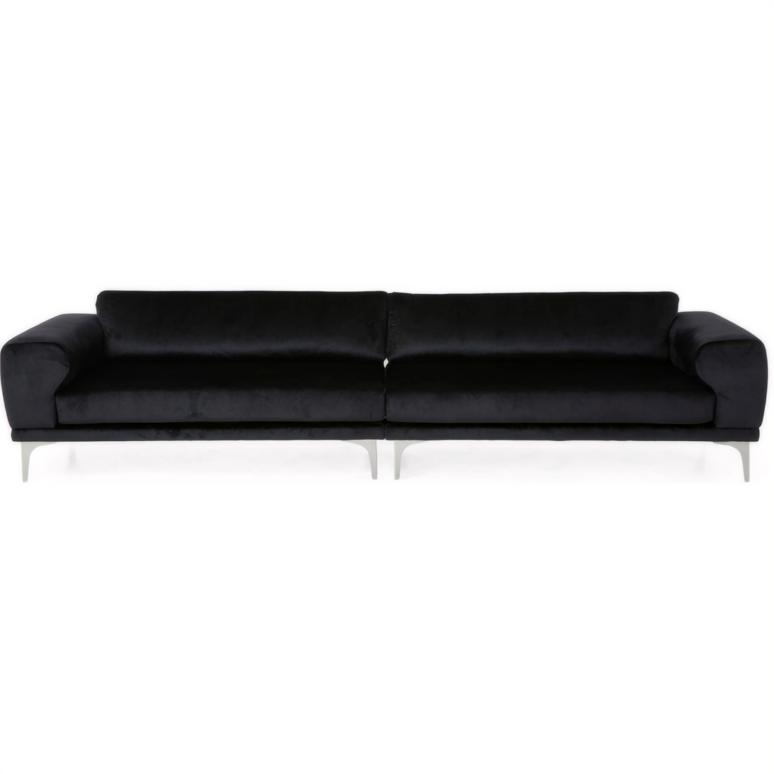 Luxurious Black Velvet 4 Seater Sofa With Ultra Soft Cushions, Metal Silver Legs Decor With Exquisite Craftsman, And Timeless Elegance, Perfect For Elevating Modern And Sophisticated Living Spaces Black Velvet Wood Primary Living Space Pillow Back Soft