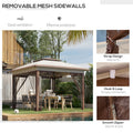 Outsunny 12' X 12' Pop Up Canopy Tent With Netting And Carry Bag, Instant Sun Shelter With 137 Sq.Ft Shade, Tents For Parties, Height Adjustable, For Outdoor, Garden, Patio, Beige And Brown Multicolor Steel