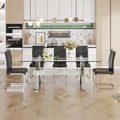 Dining Table. Modern Tempered Glass Dining Table. Large Modern Office Desk With Silver Plated Metal Legs And Mdf Crossbars, Suitable For Both Home And Office Use. Kitchen. 71 ''X35.4''X30 '' 1105 Transparent Glass