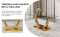 Table And Chair Set.Modern Rectangular Dining Table With Transparent Tempered Glass Tabletop And Gold Plated Metal Legs.Paried With 6 Comfortable Chairs With Pu Seats And Golden Metal Legs. Transparent,White Gold Seats 6 Glass Metal